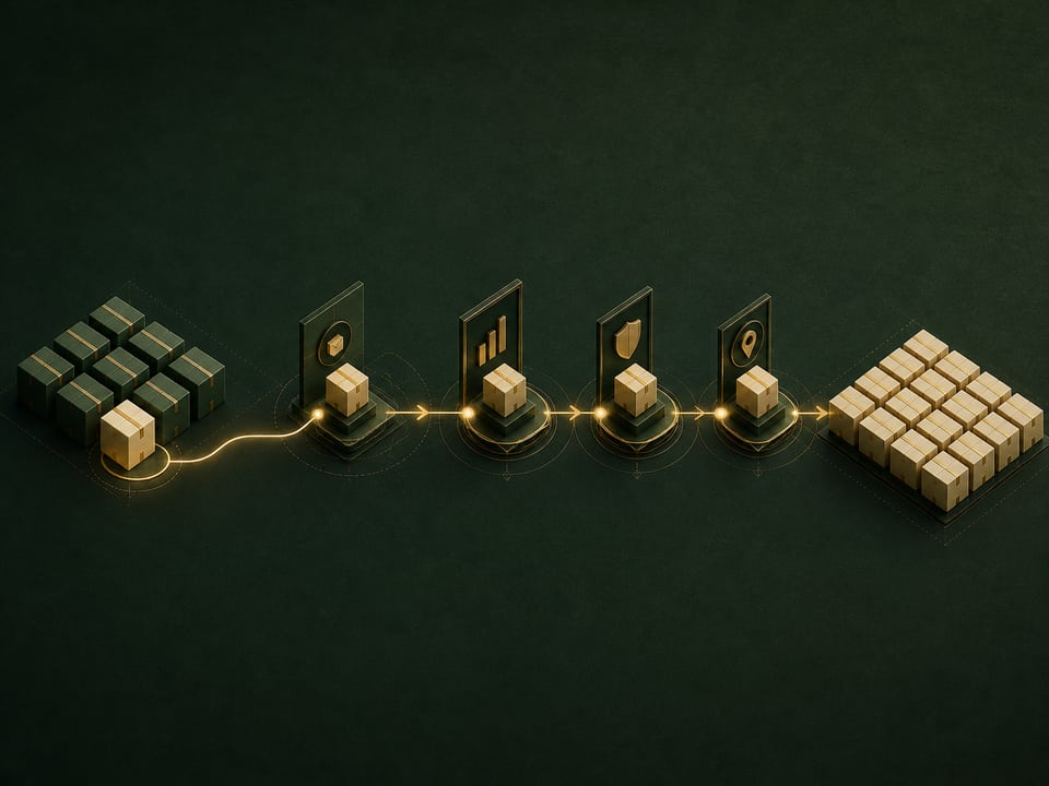 一个稳定 SKU 经过小批量试跑节点的抽象视觉示意